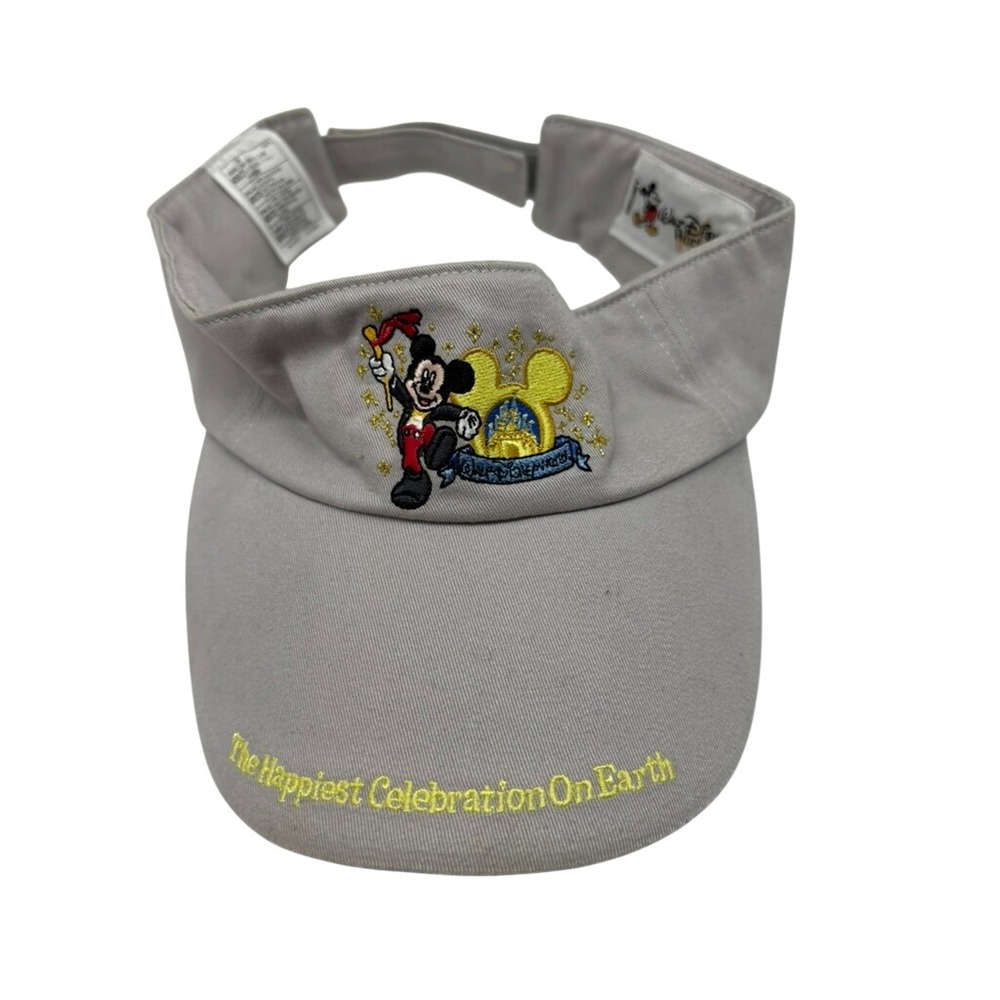 Walt Disney World Visor Adult OSFM Gray Mickey Happiest Celebration On Earth
